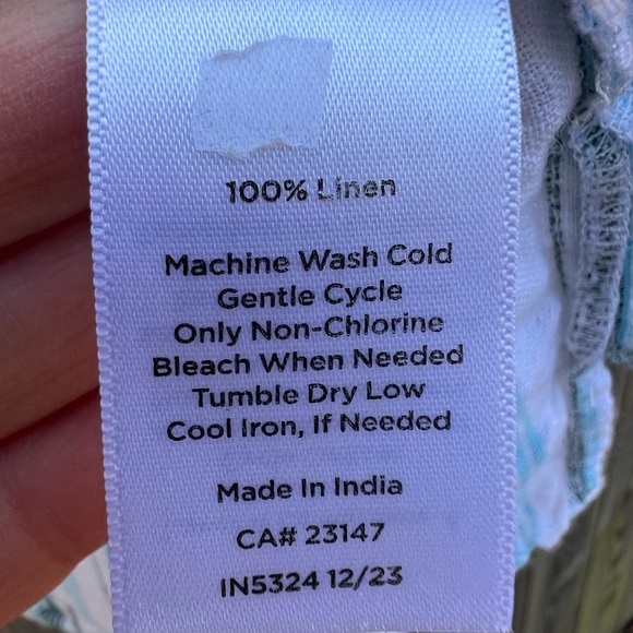 TALBOTS White and Turquiose Striped 100% Linen Blouse Top Women’s Medium Petite - Picture 9 of 11